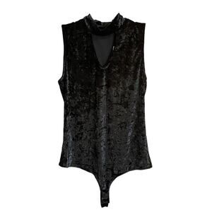 New York & Company Women's Size Large Black Velvet High Neck Bodysuit NWT
